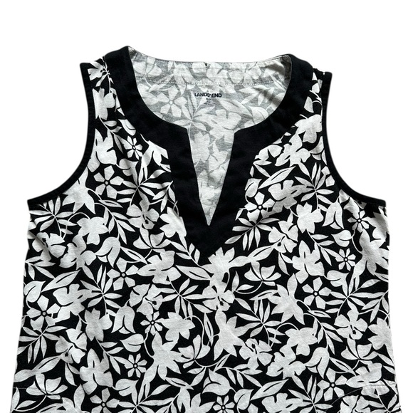 LANDS’ END 100% cotton black & white tropical floral sundress size M/P 10-12 - Picture 3 of 5